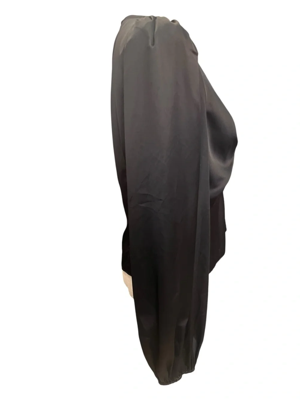 ASTR The Label Black Satin Twist Front Cutout Puff Sleeve Peplum Top L NWT